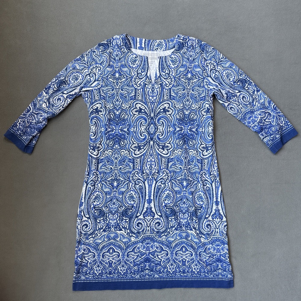 Coolibar Dress Womens Small Blue Paisley Oceanside Beach Cover Up Tunic UPF 50‎